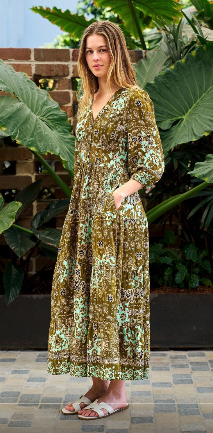 The Willow | Olive midi boho dress by Boho Australia