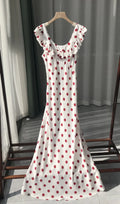 The Dotty Darlin’ | Red Dot Silk Maxi Dress