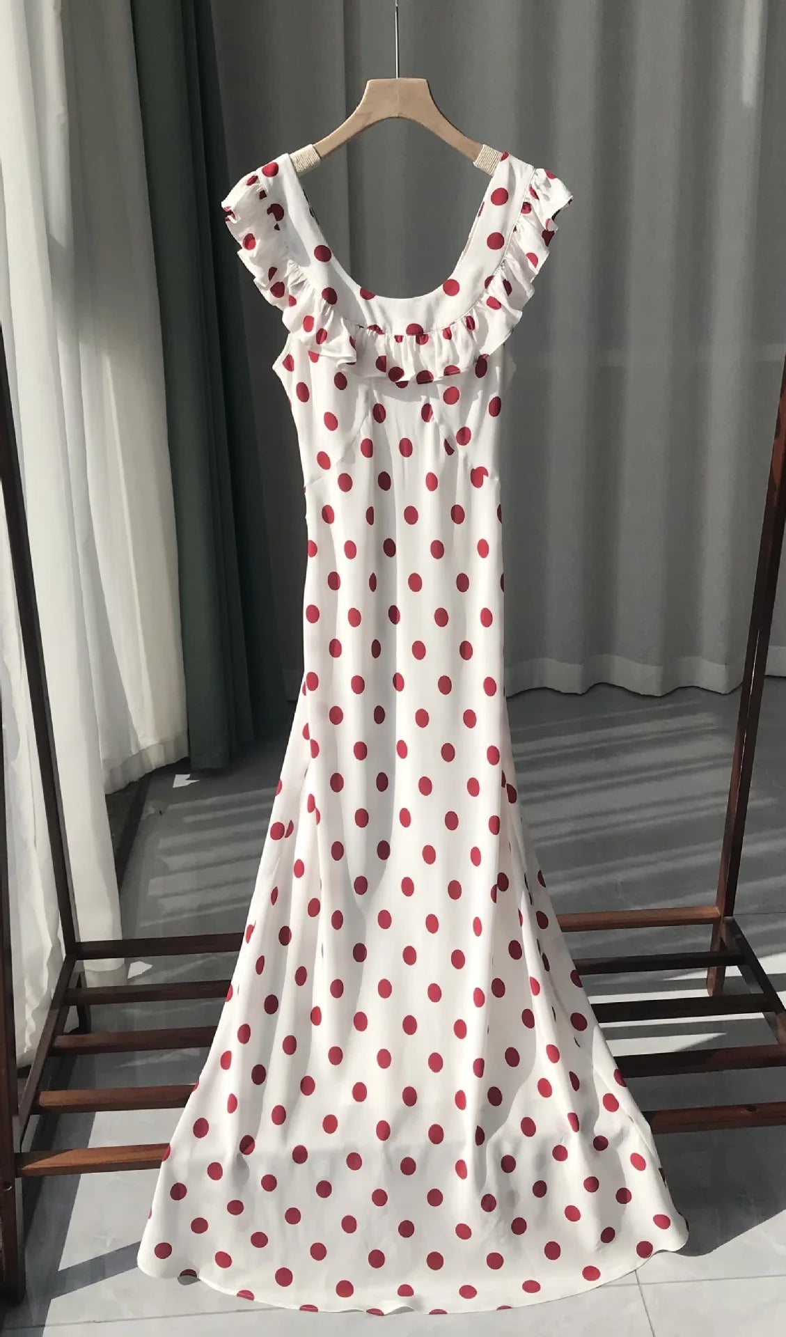 The Dotty Darlin’ | Red Dot Silk Maxi Dress